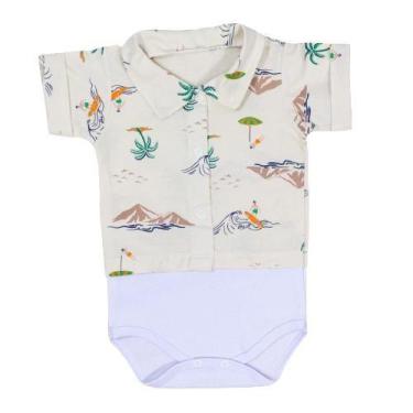 Imagem de Body camisa curto para bebê tricoline praia - Era Uma Vez, 0-3M