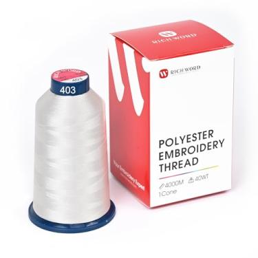 Imagem de Linha de bordado branca Richword 4000M (4374Y) 40WT fio de poliéster 100 cores selecionadas para várias agulhas comerciais e máquina de bordar de agulha única 0403