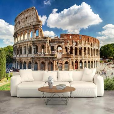 Imagem de Lcythiazole Papel de parede mural de castelo de tamanho personalizável com paisagem de Coliseu romano Hd mural de fotos céu azul e nuvens brancas para sala de estar, quarto, café