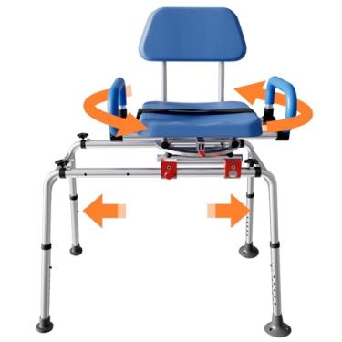 Imagem de VOCIC Cadeira De Banho Deslizante Com Assento Giratório, Banco De Transferência Giratório Para Banheira, Banco De Banho Para Idosos, Banco De Banheira Com Altura Ajustável Com Apoios De Braços E Ass