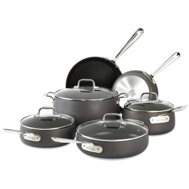 Imagem de Conjunto de Panelas e Frigideiras Antiaderentes de Aço Anodizado, 10 Peças, ALL CLAD E785SC64, Cinza