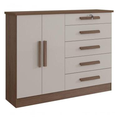 Imagem de Cômoda New Athos 5 Gavetas Com Sapateira D` Doro Castanho-off White
