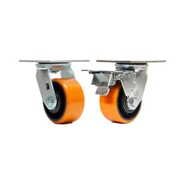 Imagem de Kit 2 un rodízio giratório freio poliuretano ferro pu 3" - AJAX
