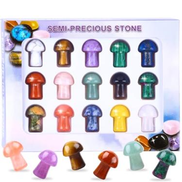 Imagem de FORBY Conjunto De 15 Pedras Cogumelo Cristal Natural, Coleção A Granel, Mini Esculturas 0,8 Polegadas, Cristais Cura Para Crianças E Iniciantes, Joias Faça Você Mesmo