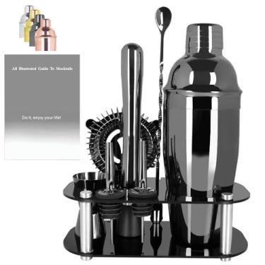 Imagem de KCJLHGT Conjunto De Coqueteleira, Kit Barman, Com Suporte, Misturador Bebidas, Inclui Coqueteleira Martini, Coador, Dosador, Colher Para Misturar Em Bar, Socador, Utensílios Bar (Preto)