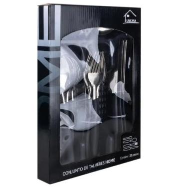 Imagem de Conjunto de Talheres em Aço Inox, 24 Peças com Porta Talher, 6 Colheres de Mesa, 6 Colheres de Chá, 6 Garfos, 6 Facas