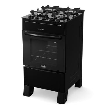 Imagem de Fogão 4 Bocas Preto Smart Glass com Forno 50 L em Vidro Temperado Realce