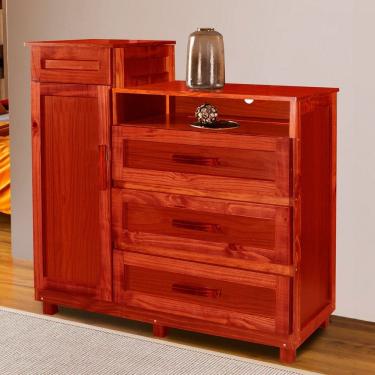 Imagem de Cômoda Cuiabá Madeira Maciça 1 Portas 3 Gavetas com Espelho Marrom - Pnr Móveis