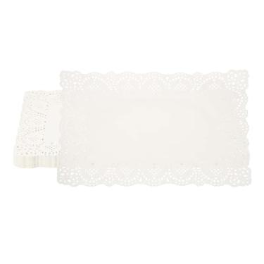 Imagem de YELARXI Doilies de papel, 13,8 polegadas de renda branca retangular descartável decorativo jogo americano flor oca para sobremesas, comida, artesanato, festas, aniversário, decoração de utensílios de