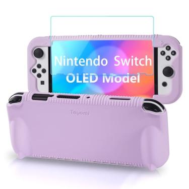 Imagem de Teyomi Capa de silicone para Nintendo Switch OLED com 2 compartimentos para cartões de jogo, [adequada para crianças], capa protetora à prova de choque com película de vidro temperado, capa ergonômica
