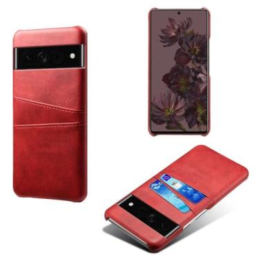 Imagem de Capas Compatível com Google Pixel 7 Pro,Caso de couro PU-Tampa de telefone a prova de choque com 2 slots de cartão,Proteção anti-impressão digital e anti-gota-Red