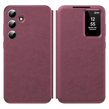 Imagem de Capa para Samsung Galaxy A56 com tela pequena inteligente, capa carteira S-View, para Samsung A56, capa de janela inteligente, capa protetora de couro flip inteligente para Samsung A56 5G capas