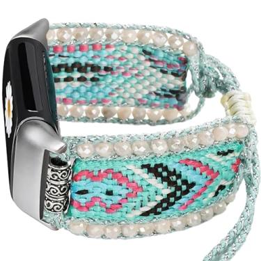 Imagem de Pulseira de nylon trançada retrô Boho compatível com Fitbit Charge 5/Fitbit Charge 6, pulseiras da amizade, feitas à mão, boêmia, com contas, estilo faroeste, para Charge 5/Charge 6 Advanced