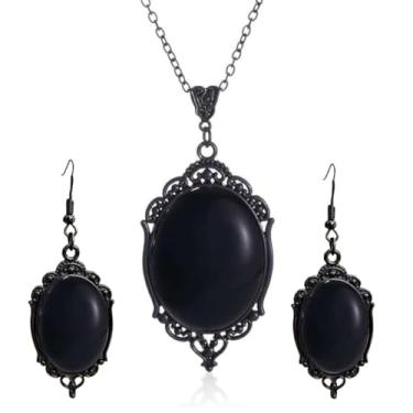 Imagem de MIFYNN Conjunto de joias gótico Stardust para mulheres vintage camafeu conjunto de colar brincos de cristal roxo conjuntos de joias de vampiro acessórios de fantasia de Halloween para mulheres, Large