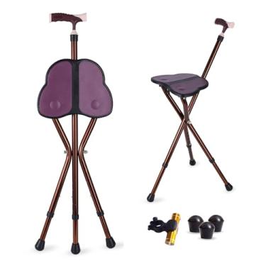 Imagem de Bengala dobrável com assento de 200 kg Cadeira de muleta de bengala resistente com três leggings ajustável, assento grande unissex para idosos como presente