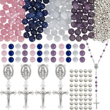 Imagem de SUNNYCLUE 448 peças kits de fabricação de rosário, berloques de rosário, pingente de cruz, crucifixo de Páscoa, pingentes, lustre componente, elos de 8 mm, contas de olho de gato para bijuterias