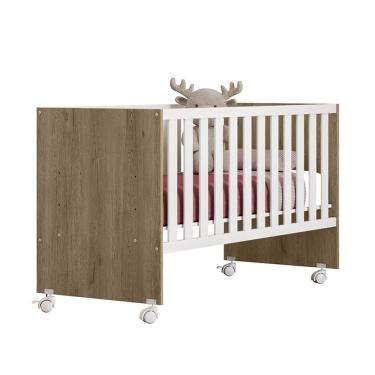 Imagem de Berço Reto com Rodízios Doce Sonho Carvalho/Branco - Qmovi