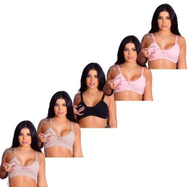 Imagem de Kit 5 Sutiãs de Amamentação Cotton Gestante Pós-Parto Confortável Prát