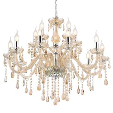 Imagem de YYSHCHEN Lustres de cristal de conhaque com 15 luzes, lustre grande para sala de estar, sala de jantar, quarto, corredor 78 cm