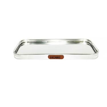 Imagem de Bandeja Decorativa Retangular Metal Liso. Organiza Perfume, Maquiagem e Acessórios, em Banheiro ou Penteadeira (Prata)