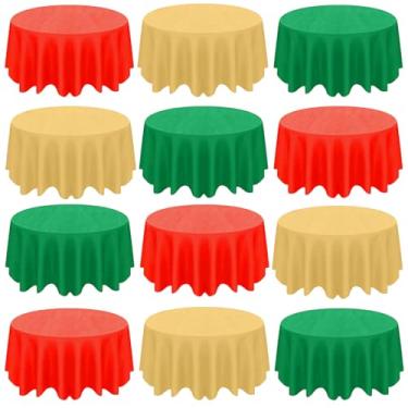 Imagem de CIEOVO Toalha de mesa redonda descartável de Natal com 12 peças, 213 cm, cores sortidas, toalha de mesa vermelha, verde, dourada, impermeável, para festas de Natal, casamentos, decorações ao ar livre