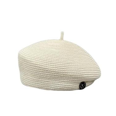 Imagem de Chapéu feminino de palha fina com letras Fedoras Boina casual pintor chapéu elegante retrô turismo de verão branco tamanho médio 55-57 cm