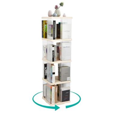 Imagem de FAHKNS Estante rotativa de 4 níveis, estante de 360° para exibição no chão, prateleira de livros para espaço pequeno, estante giratória para escritório, quarto, sala de estar, retangular