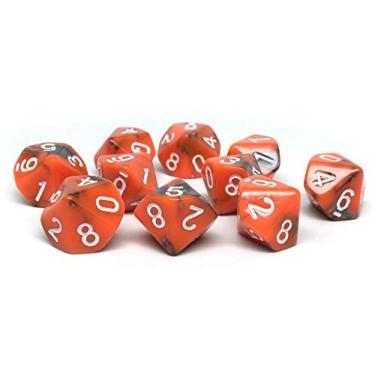 Imagem de Pacote de dez dados D10 – Coleção correspondente de dados poliédricos de plástico com 10 lados (granito laranja e cinza)