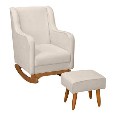 Imagem de Poltrona De Amamentação E Descanso áquilla Com Base Balanço E Puff Bouclé Off White - Desk Design