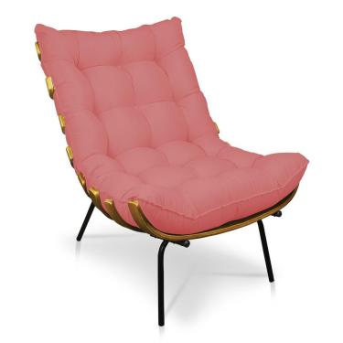 Imagem de Poltrona Costela Linho Whiski Rose A106 Base de Metal