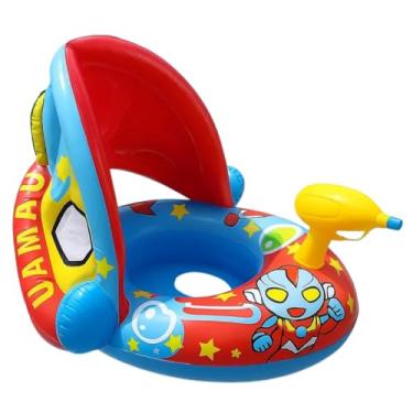 Imagem de Boia Inflável Infantil Super Man com Pistola de Água e Toldo – Proteção Solar UV – Piscina - Azul Claro, Vermelho e Amarelo - A partir de 6 meses