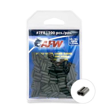Imagem de American Fishing Wire Mangas duplas de crimpagem, cor preta, tamanho 7F8, diâmetro interno de 0,068 cm, 100 peças