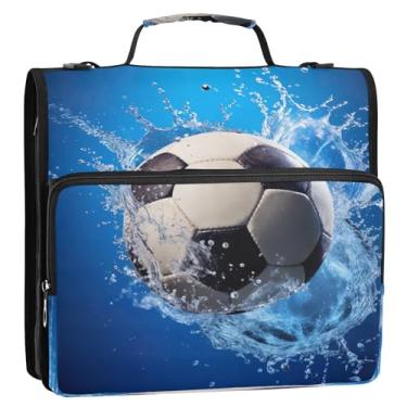 Imagem de Wassud Bola de futebol na água Splash Zipper Binder 3 anéis com alça de ombro e alça vários bolsos expansível organizador de pasta de arquivo