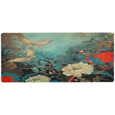 Imagem de Wassud Borboletas flores mouse pad organizador de mesa de jogos grande teclado de computador tapete de mouse pad material de escritório 80 cm x 30 cm