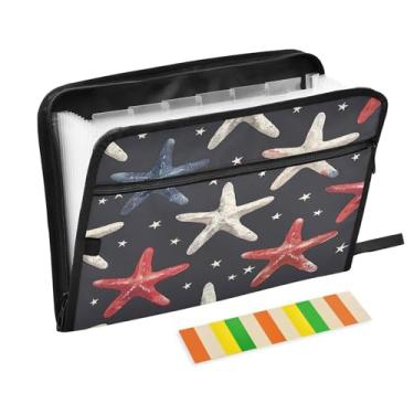 Imagem de Wassud Pasta organizadora de arquivos de papel A4, estrela do mar, acordeão, com etiquetas, pasta de arquivos expansível, 13 bolsos