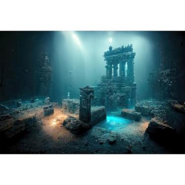 Imagem de Fantasia Perdida Cidade Subaquática Fundo de Aquário Misty Antigo Templo Colunas de Pedra Fundo de Tanque de Peixes Debaixo da Água Mágica Nevoeiro Arruinado Edifícios Atlântida Fundos de Recinto de