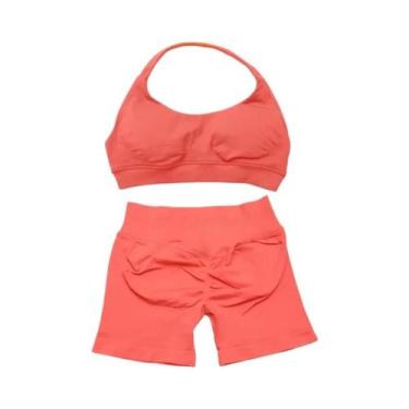 Imagem de Conjunto De Top E Shorts Sem Costura De Cintura Alta Para Academia 2 P