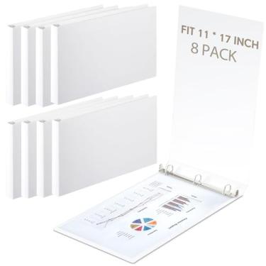 Imagem de Humyoun 8 peças, 3 anéis, fichários resistentes em D, econômicos, comporta papel de 28 x 43 cm, para projetos de arte, escritório, casa, locais de trabalho (branco, 7,6 cm)