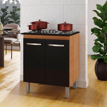 Imagem de Balcão Vani Para Cooktop 4 Bocas 2 Portas Cozinha Mb1 70cm Cor Savana Preto Pc