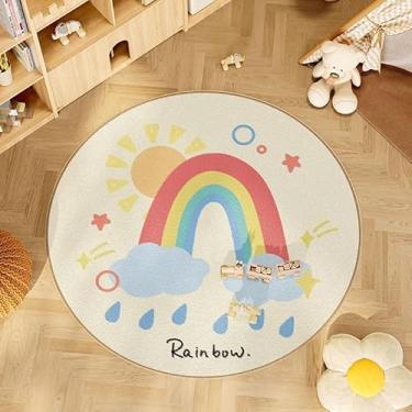 Imagem de Poowe Tapete de área infantil colorido arco-íris educativo, tapete divertido para sala de jogos e berçário (redondo de 80 cm)