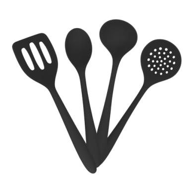 Imagem de Mini Kit Cake de Utensílios em Silicone Premium Kit com 4 Peças Colher, Espátula, Concha e Escumadeira Resistente ao Calor Antiderrapante Fácil de Limpar Não Risca FONSES (PRETO)