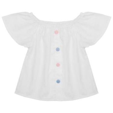 Imagem de Blusa Infantil Look Jeans Tricoline Branca - BRANCO - 01-Feminino