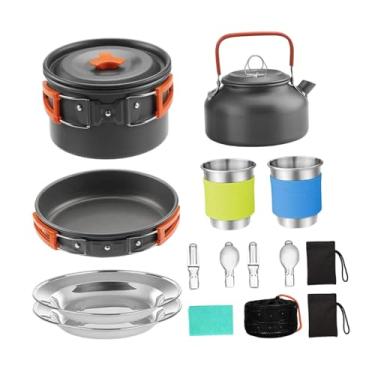 Imagem de Lljsszr Conjunto de Utensílios de Cozinha para Camping, Incluindo Panela Portátil, Frigideira, Chaleira E Kit Dobrável para Refeições, com Alças Ergonômicas E, Laranja