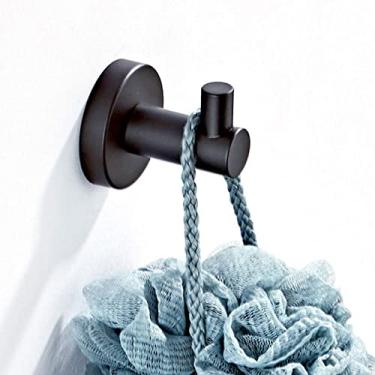 Imagem de Conjunto de acessórios de banheiro preto suporte de escova de vaso sanitário rolo de papel toalha trilho prateleira de vidro fosco saboneteira gancho de parede rack de secador de cabelo, gancho para