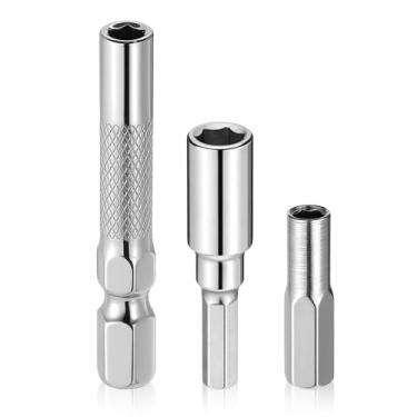 Imagem de 3 peças de adaptador de broca de 1/4 a 4 mm, conversor de adaptador de chave de fenda sextavada, micro brocas, extensão, haste de soquete, suporte de microbrocas, conversor de chave de fenda magnético