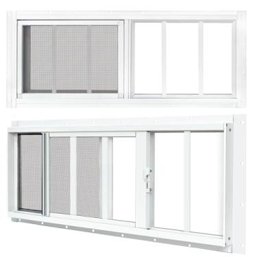 Imagem de BOBIBAN Pacote com 2 janelas de galpão, janela deslizante branca de 30,5 cm x 89 cm adequada para galinheiro, galpão, casa, celeiro - janela de popa com vidro temperado e tela de fibra de vidro (WH