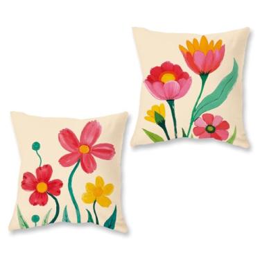Imagem de HOMFREEST Conjunto de 2 fronhas decorativas florais 2608 de primavera, 45,7 x 45,7 cm, capa de almofada para sofá e decoração de casa