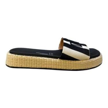 Imagem de Chinelo Papete Feminino Vizzano Slide Casual Conforto Listras Palha Antiderrapante 6506.128 Preto-Feminino