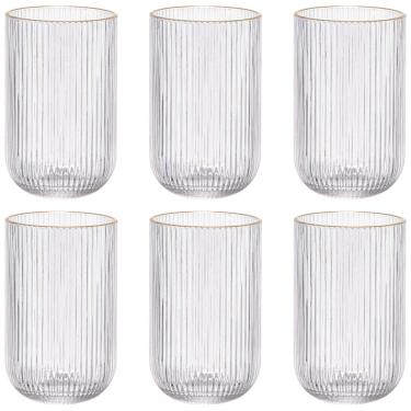 Imagem de Jogo De 6 Copos Altos 420ml Borda Dourada Versalhes Lehaví