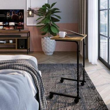 Imagem de Mesa Lateral com Rodízio Steel Wood Placa e Ponto Marrom
